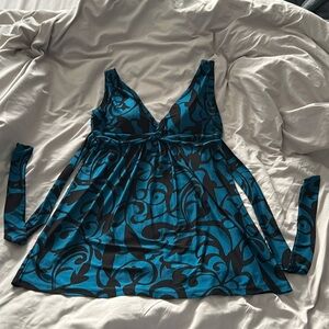 Teal and Black Mini Patterned Dress GLAM size Large